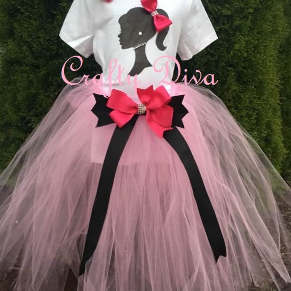 Barbie Costume T-Shirt Tulle Skirt, 6-8 Youth Childrens Set, Halloween Costume